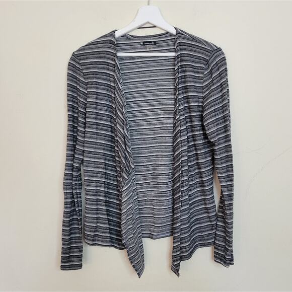 Smartwool Women's Size Medium Black‎ Stripe Horizon Line Wrap Cardigan Sweater - Picture 2 of 6